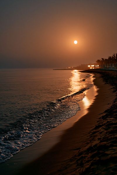 Moonlit Beach Sunset Photography Poster. poster