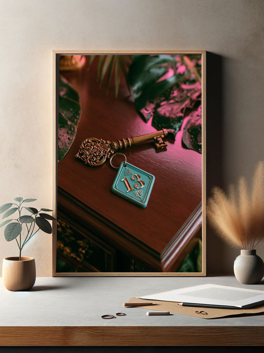 Vintage Key and Number 13 Print. — room view 2