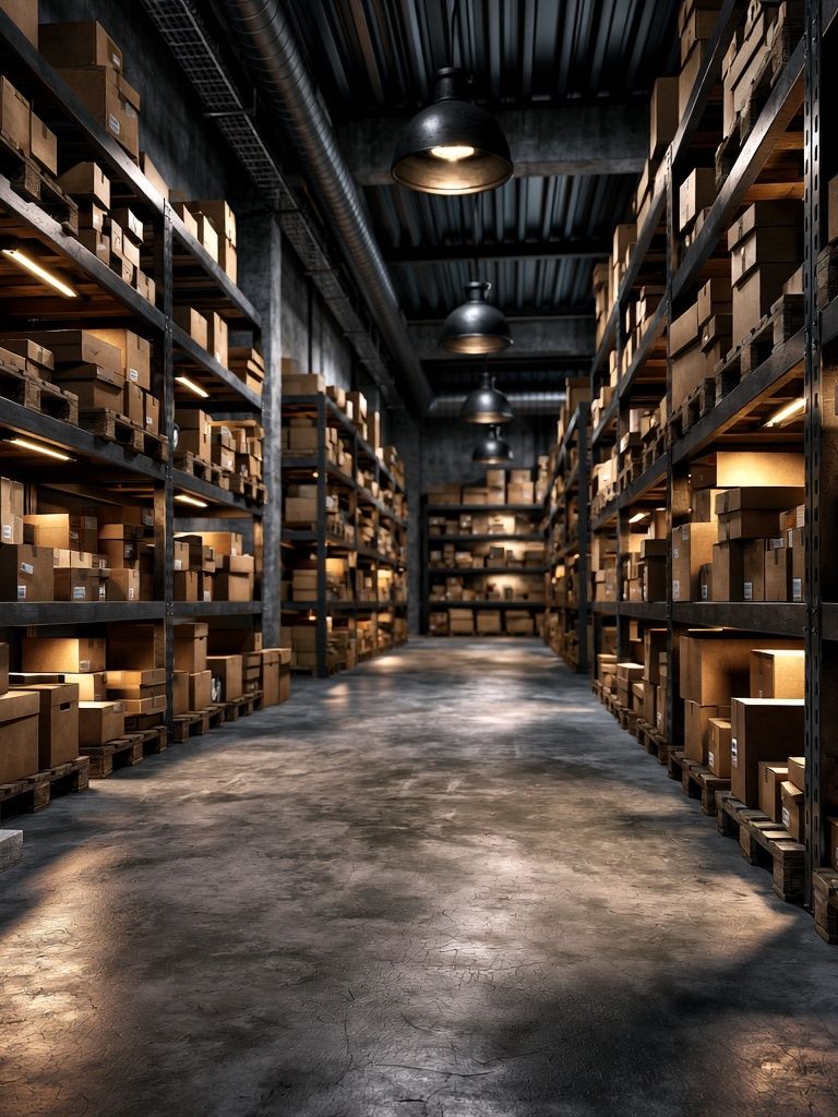 Industrial Warehouse Aisle Photography Poster. poster — photography art