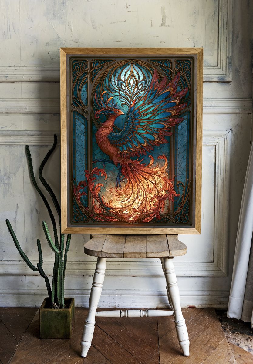 Phoenix Stained Glass Poster. — room view 1