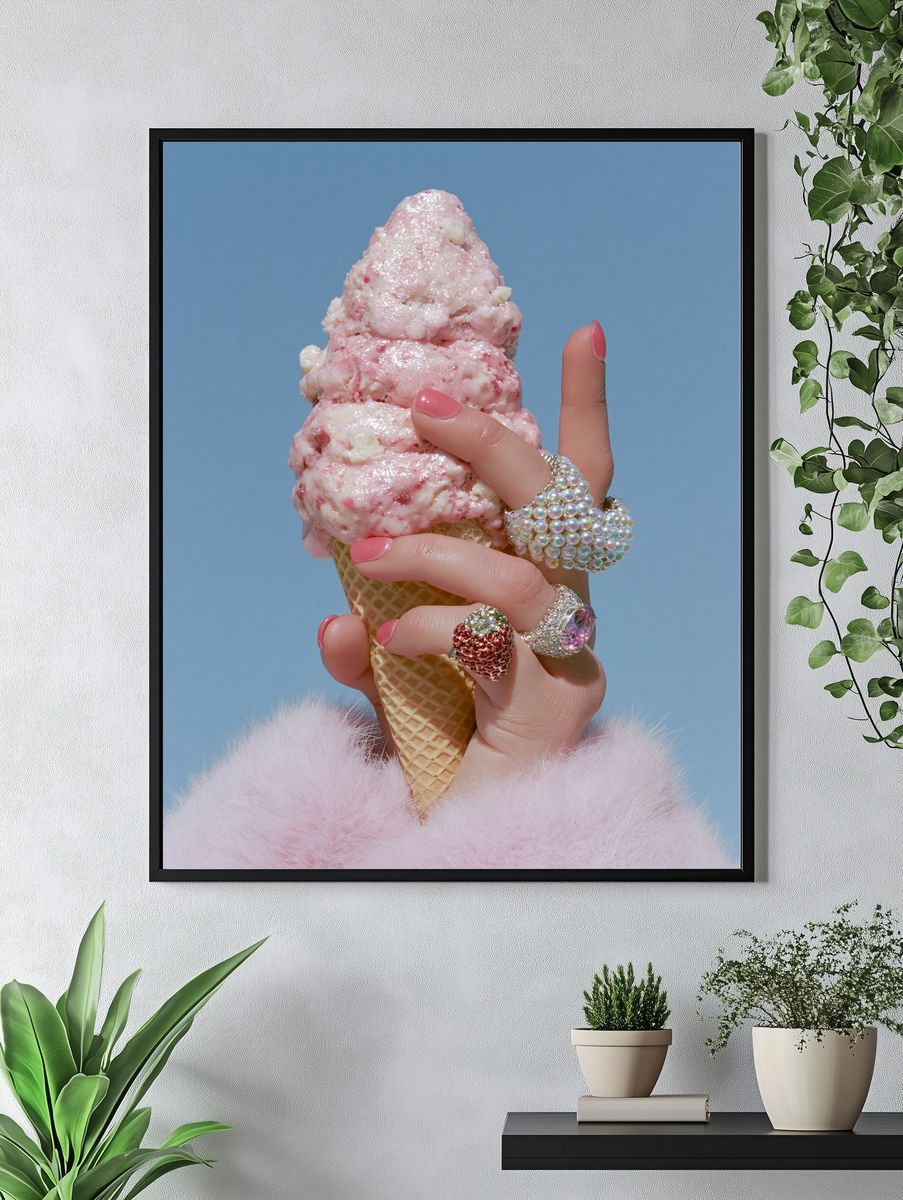 Pink Ice Cream Cone Photography Poster. — room view 4