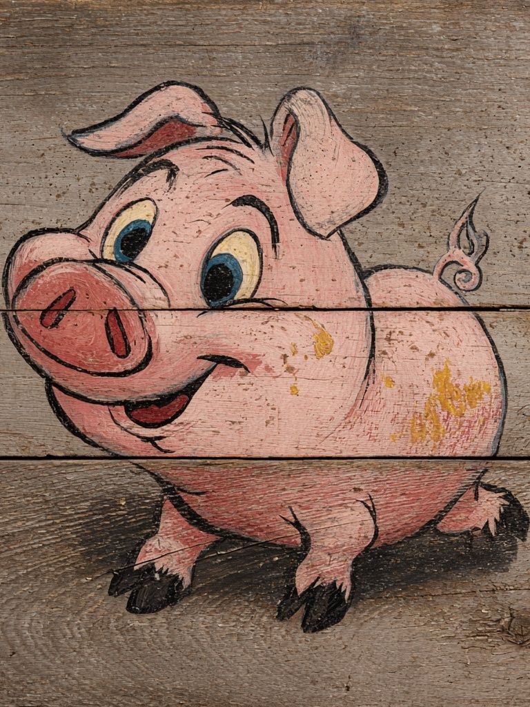 Smiling Pig Rustic Illustration Poster. poster detail