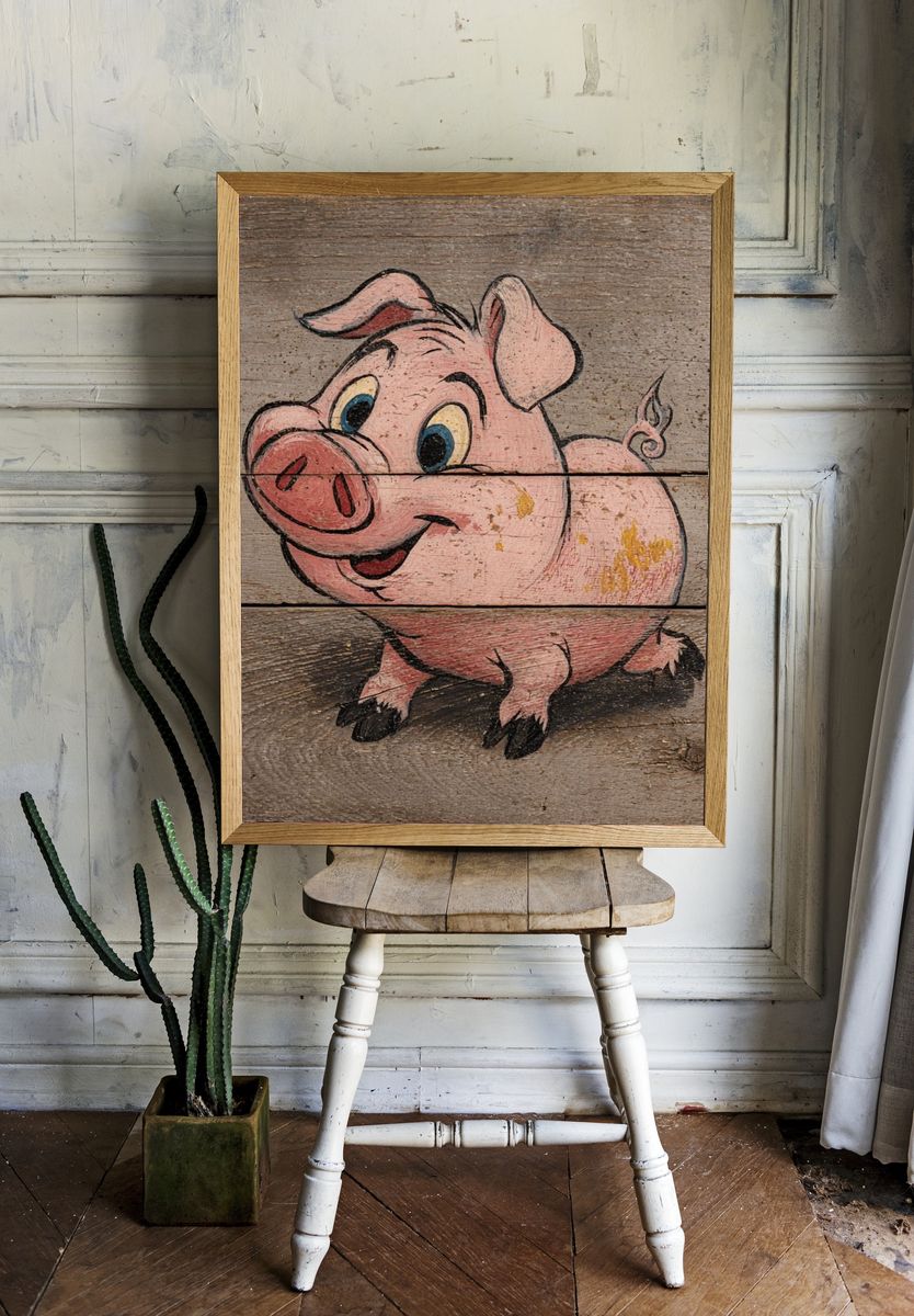 Smiling Pig Rustic Illustration Poster. room preview