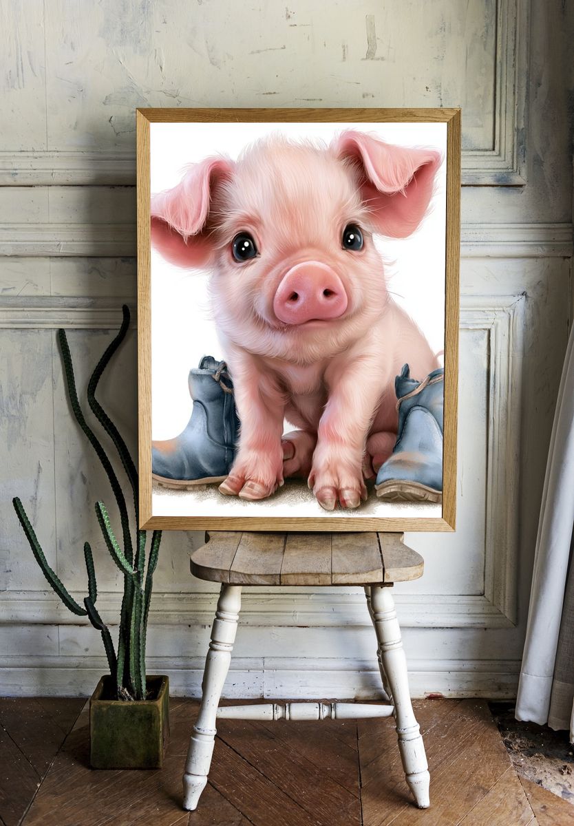 Cute Piglet Illustration Poster. — room view 1