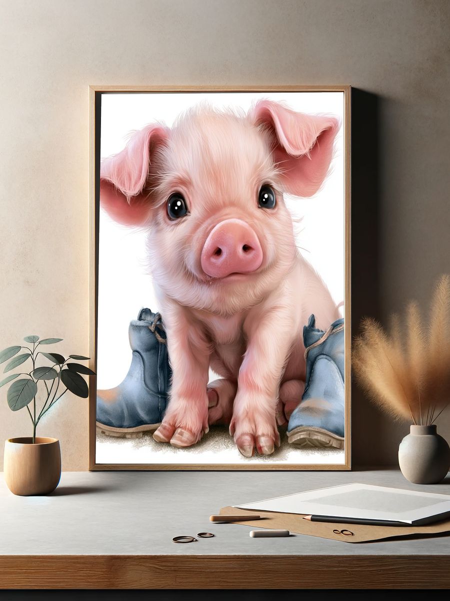 Cute Piglet Illustration Poster. — room view 2