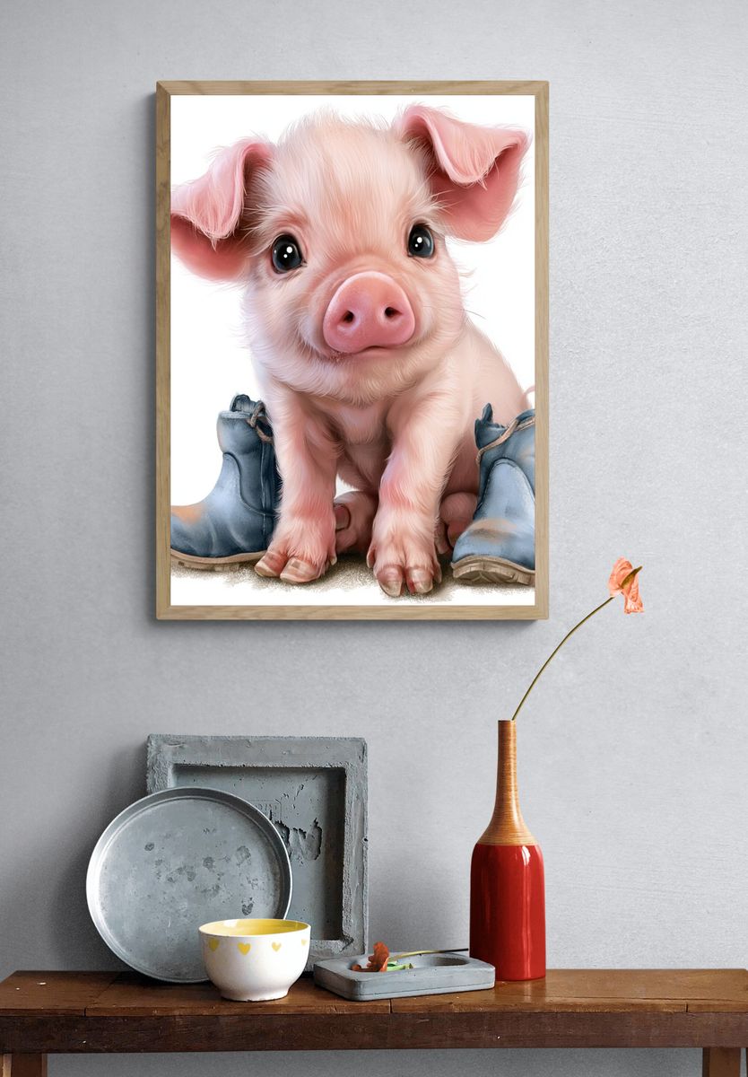 Cute Piglet Illustration Poster. — room view 3