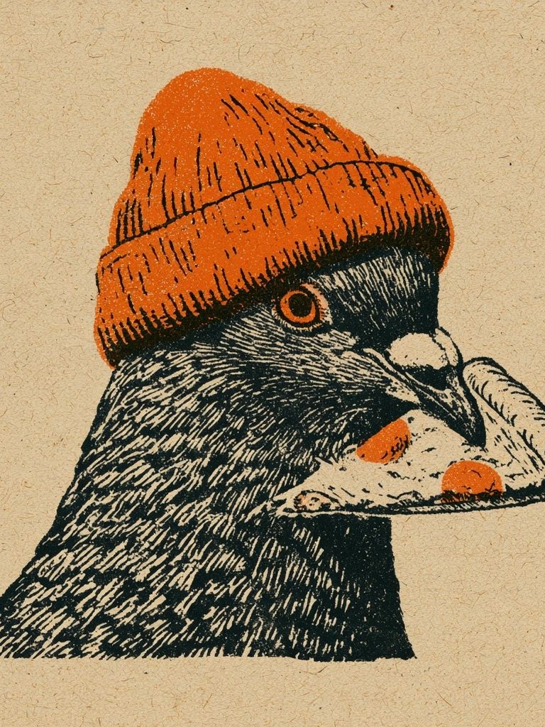 Pigeon in Orange Beanie Print. poster — illustration art