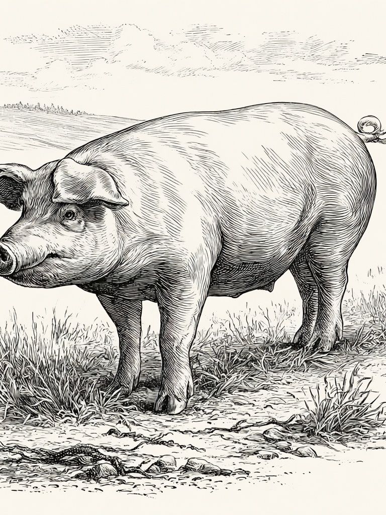 Pig Sketch Illustration Poster. poster — animals art