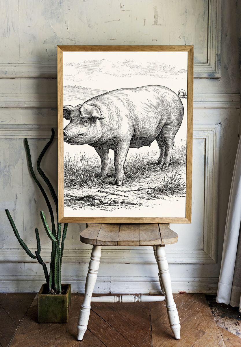 Pig Sketch Illustration Poster. — room view 1