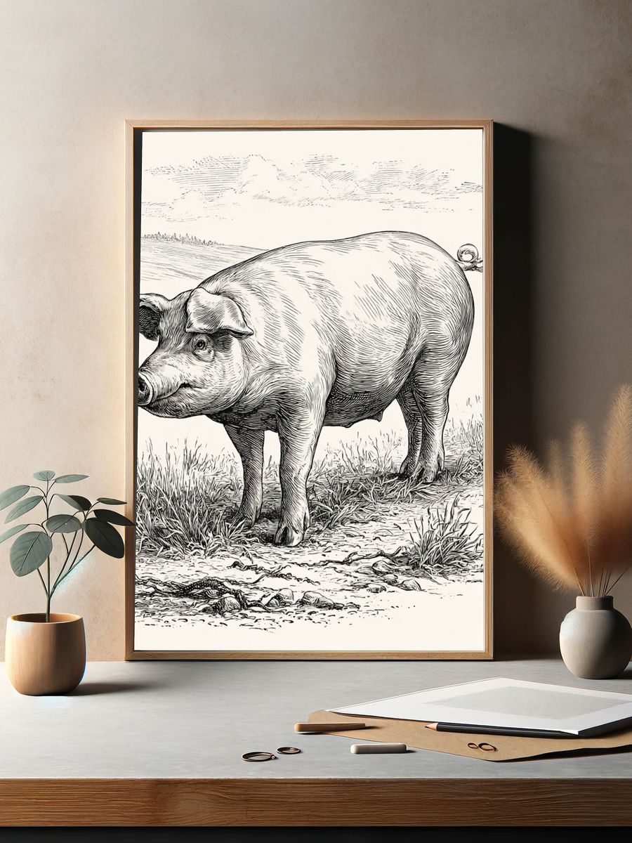 Pig Sketch Illustration Poster. — room view 2