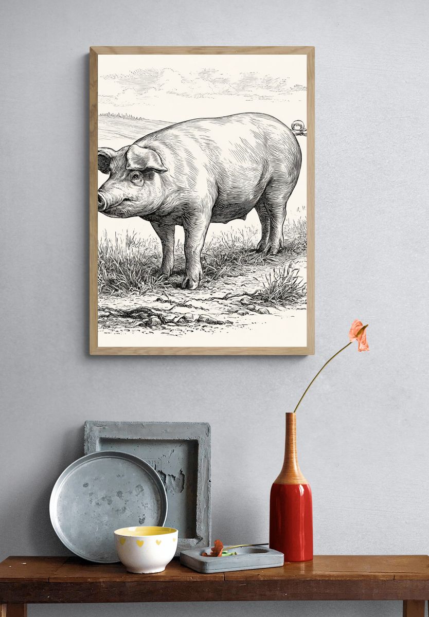 Pig Sketch Illustration Poster. — room view 3