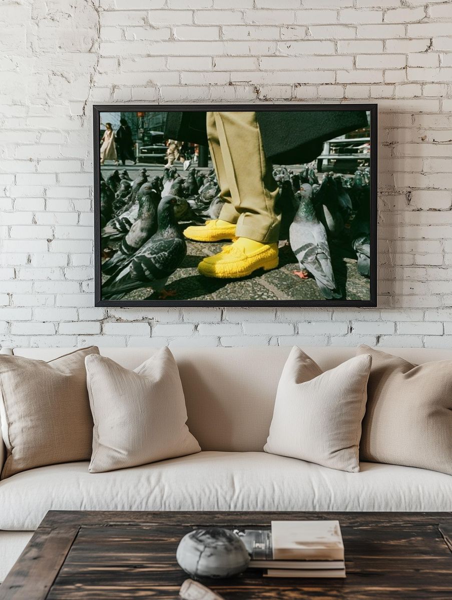 Pigeon Street Scene Photography Poster. — room view 1