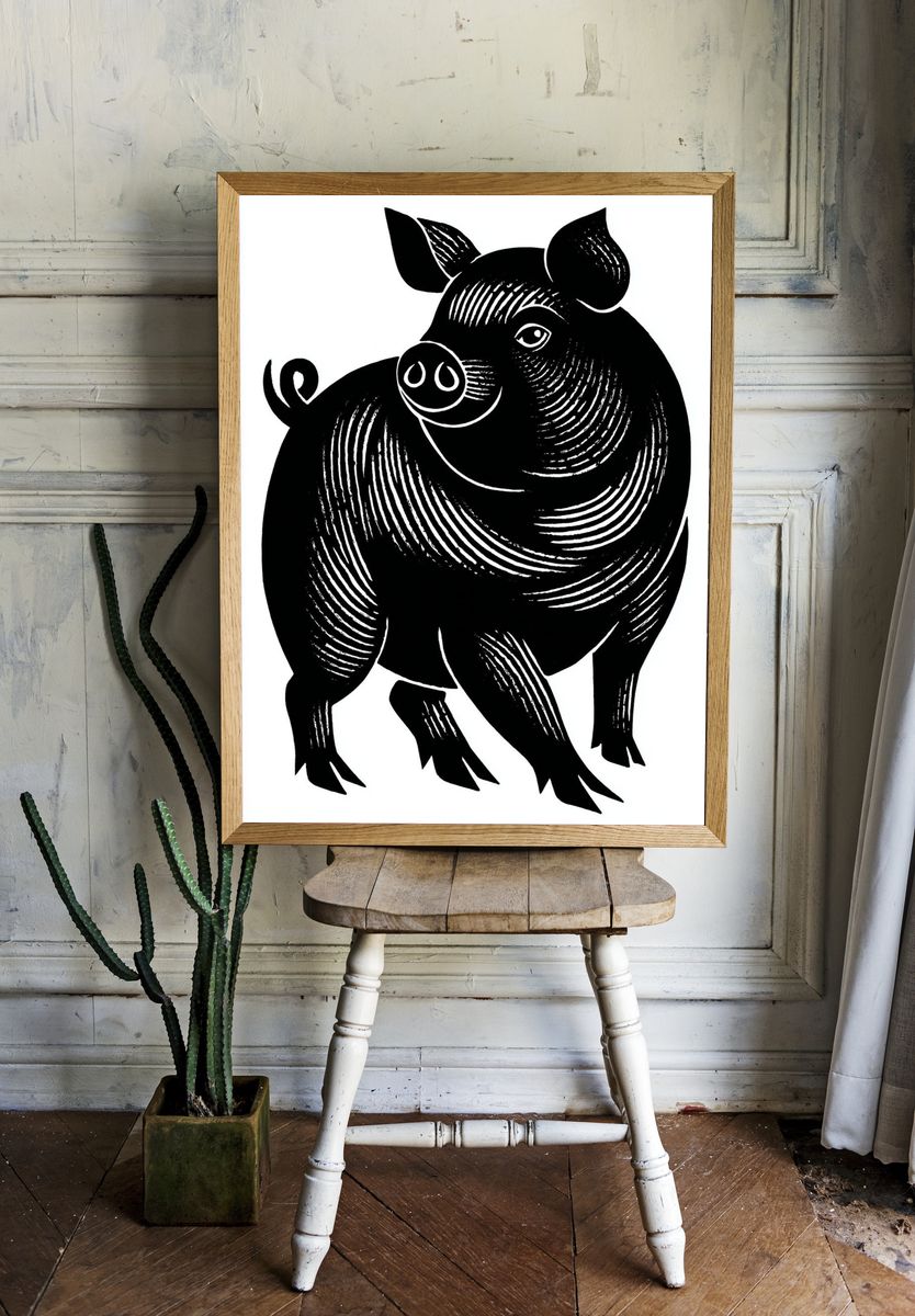 Playful Pig Illustration Poster room preview