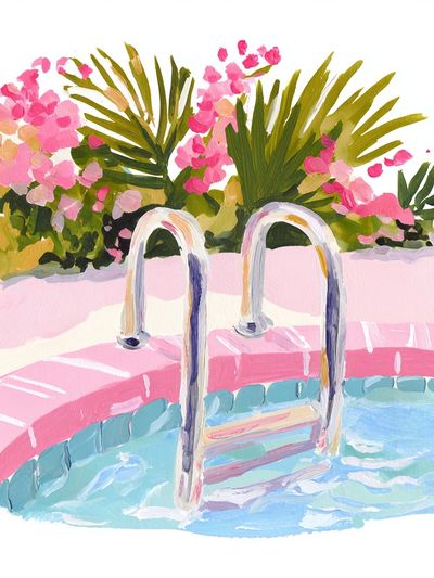 Swimming Pool with Flowers — Illustration Print. poster