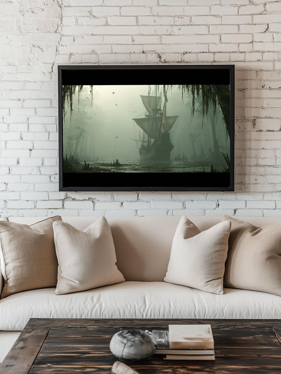 Misty Pirate Ship Swamp Print. — room view 1