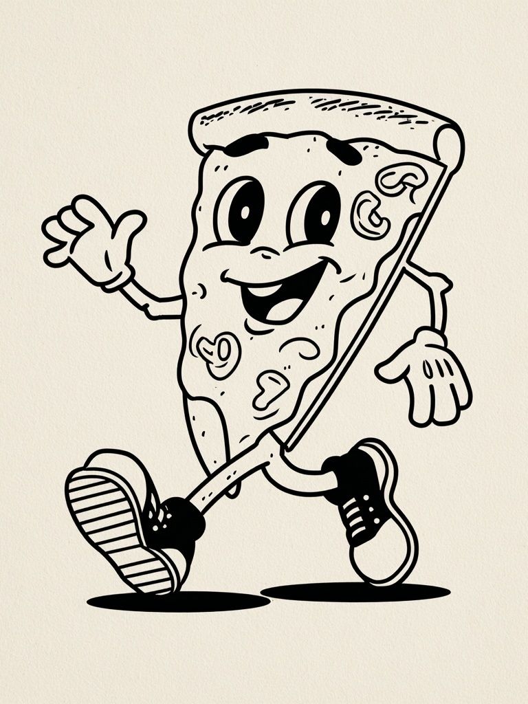 Happy Pizza Character — Cartoon Print. poster detail