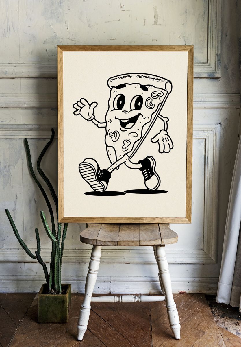 Happy Pizza Character — Cartoon Print. room preview