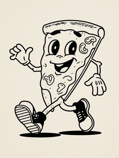 Happy Pizza Character — Cartoon Print. poster