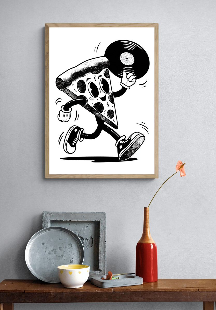 Pizza Character — Cartoon Print. — room view 3