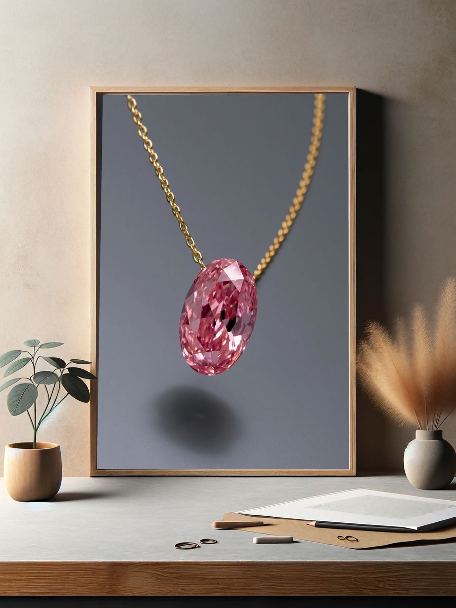 Pink Gem Pendant Photography Poster. — room view 2