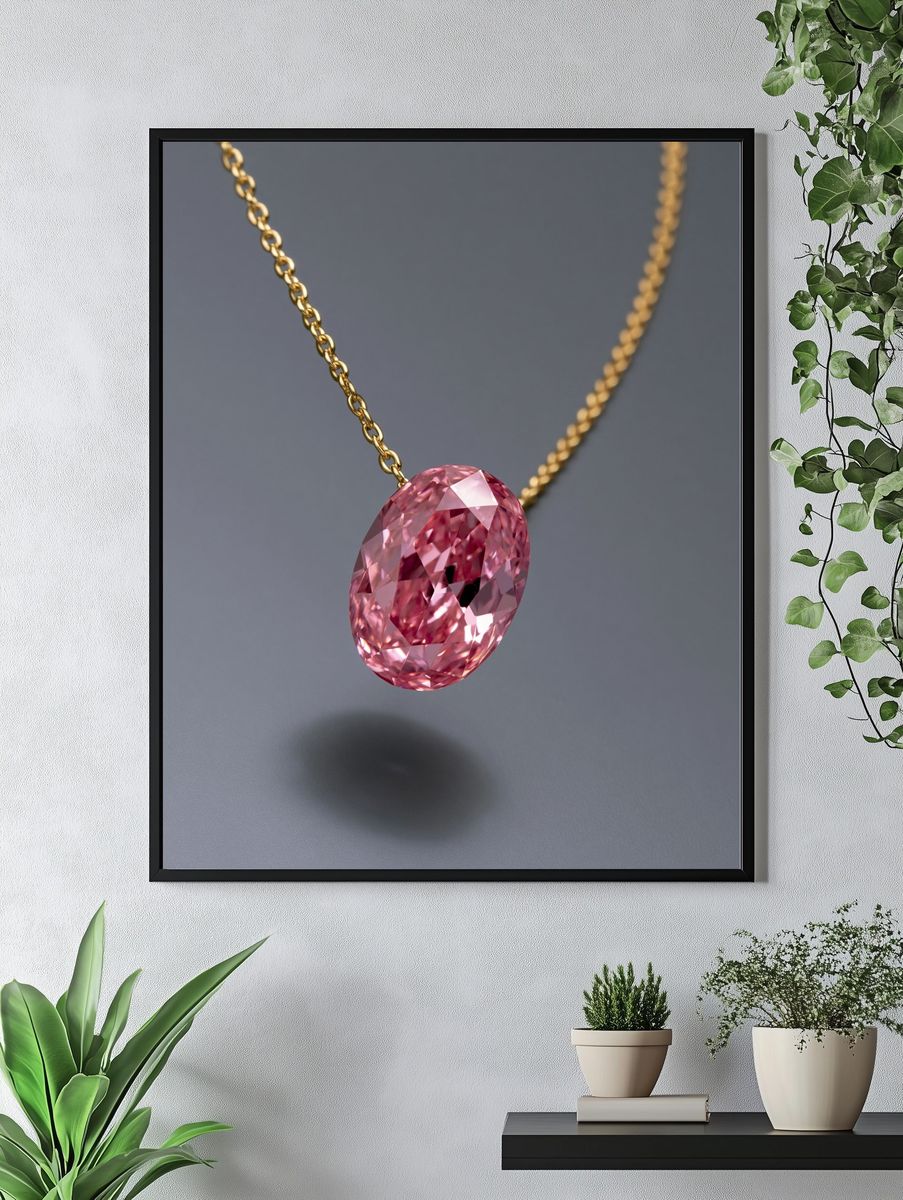 Pink Gem Pendant Photography Poster. — room view 4