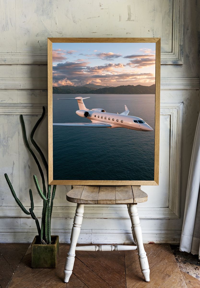 Private Jet Over Sea Poster. — room view 1