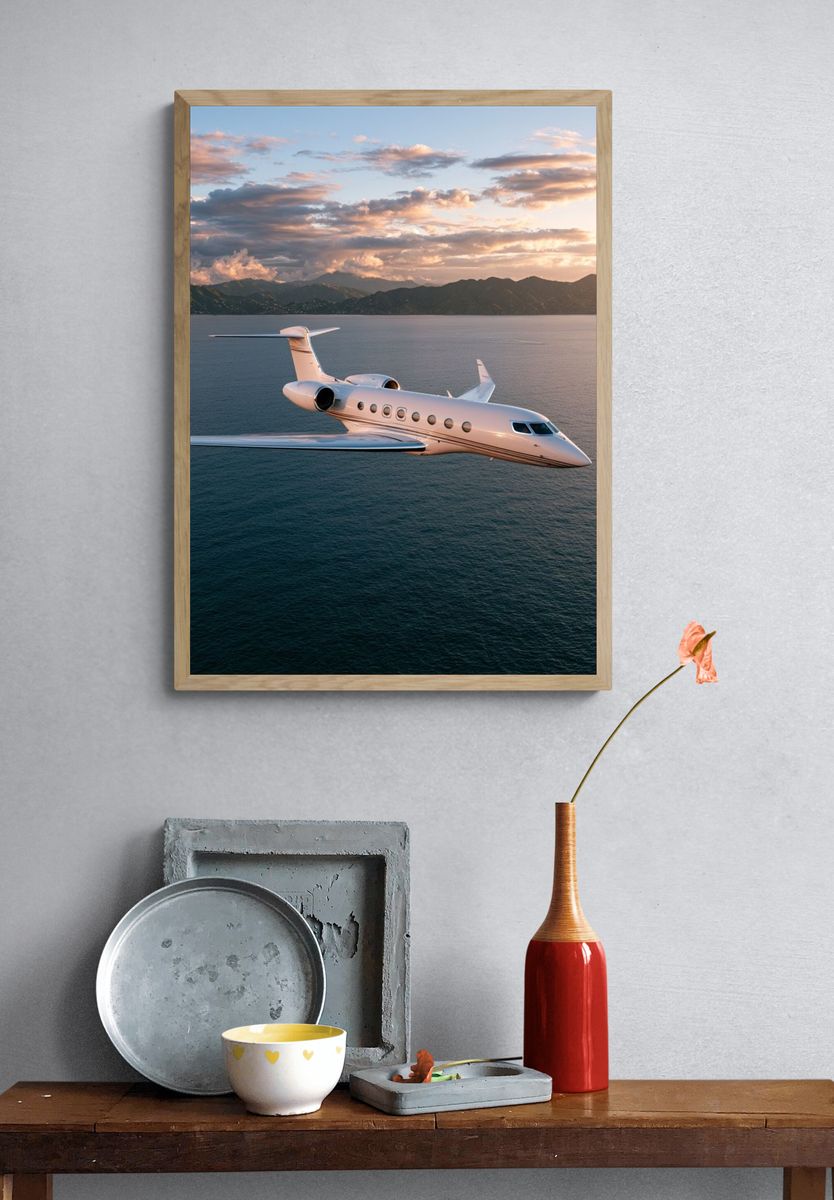 Private Jet Over Sea Poster. — room view 3