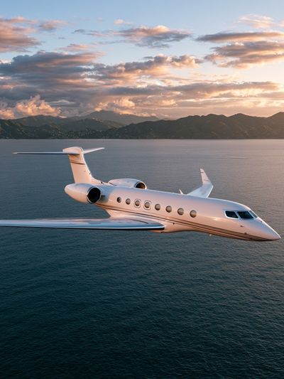 Private Jet Over Sea Poster. poster