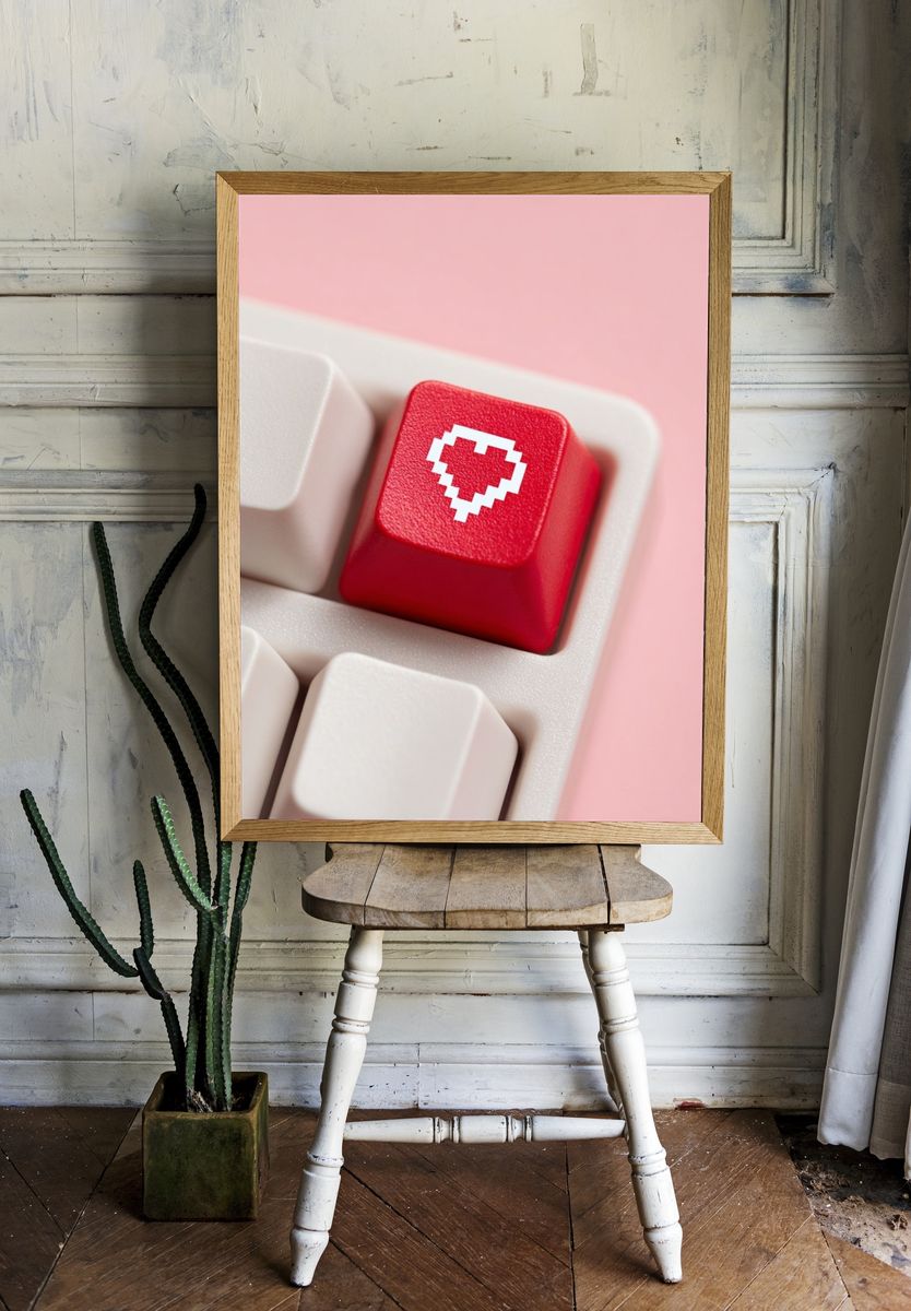Pixel Heart Keyboard Key — Digital Art Print. — room view 1