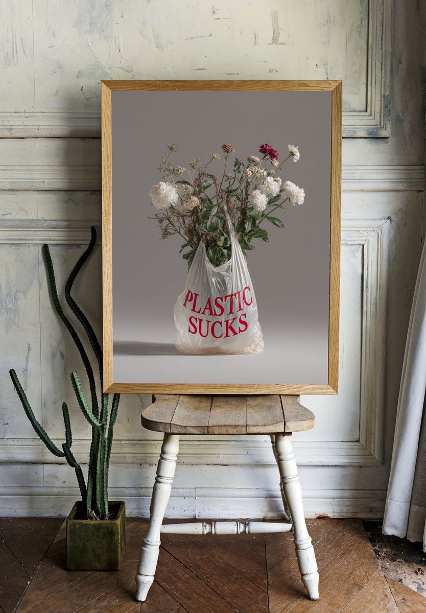 Plastic Sucks — Contemporary Art Print. room preview