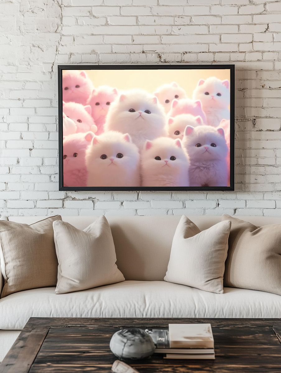 Cute Plush Cats — Illustration Print. room preview