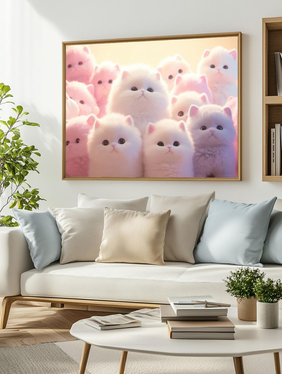 Cute Plush Cats — Illustration Print. — room view 2