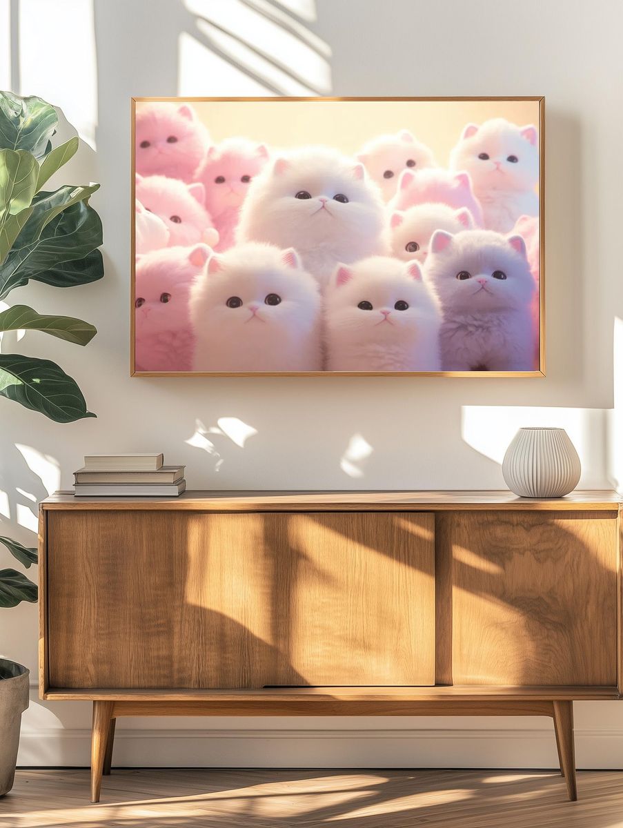 Cute Plush Cats — Illustration Print. — room view 3
