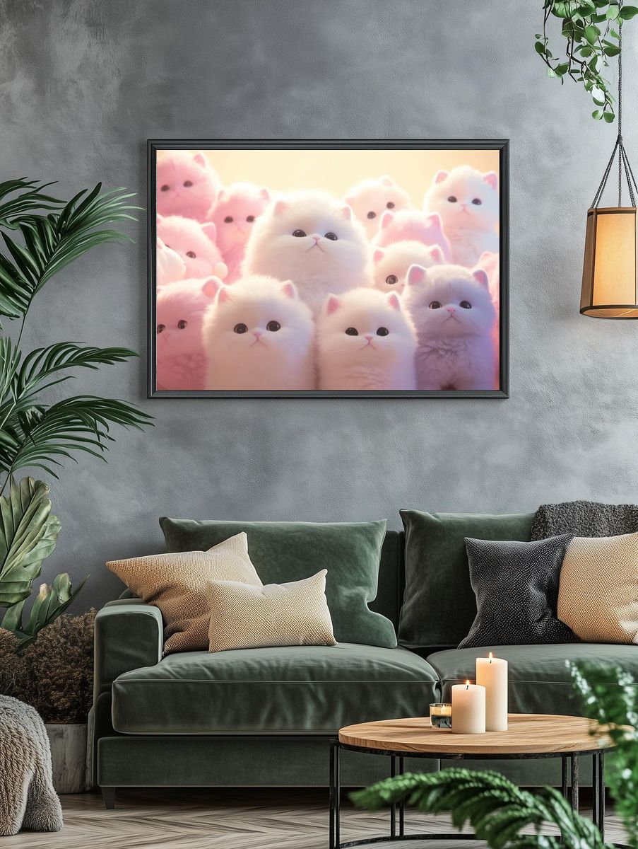 Cute Plush Cats — Illustration Print. — room view 4