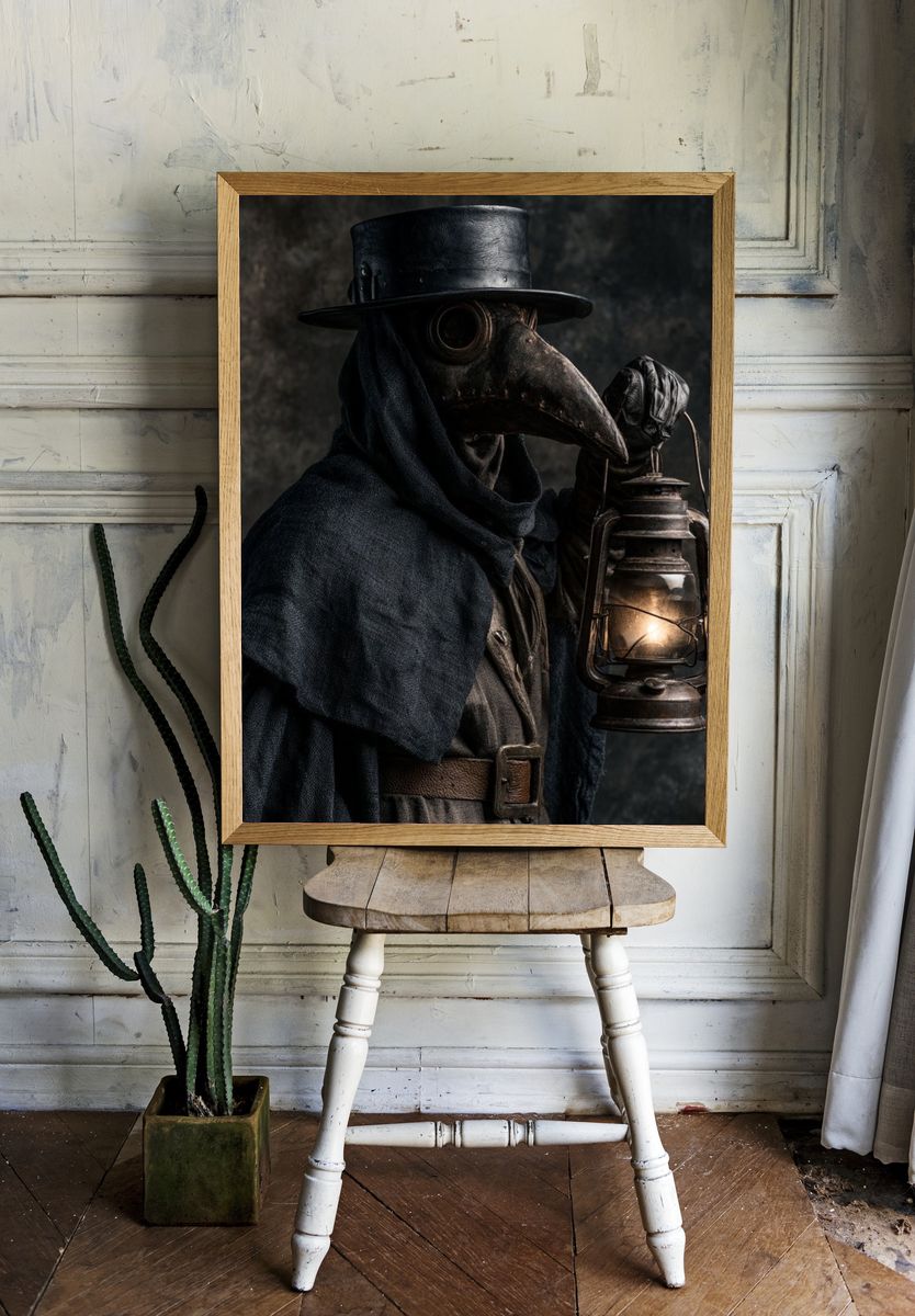 Plague Doctor Lantern Portrait Print. — room view 1