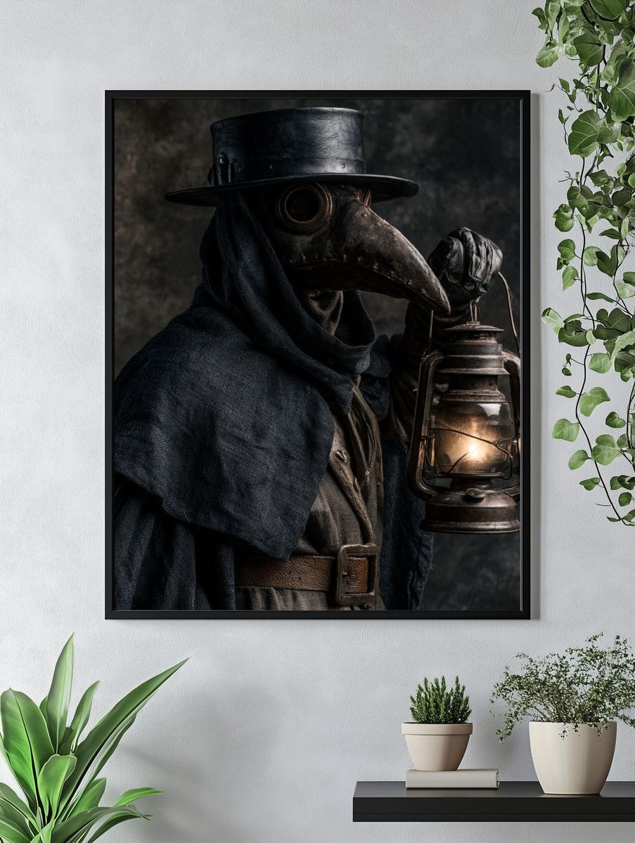 Plague Doctor Lantern Portrait Print. — room view 4