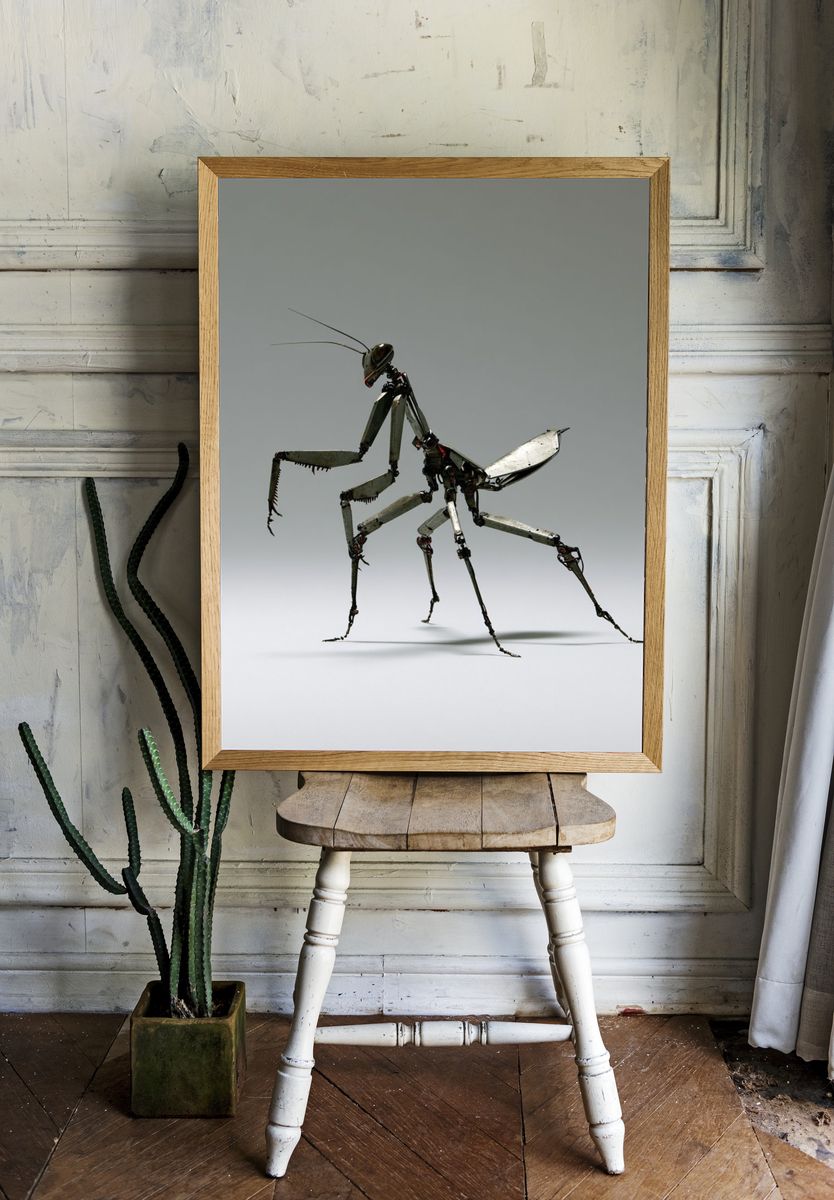 Mechanical Praying Mantis Illustration Poster. room preview