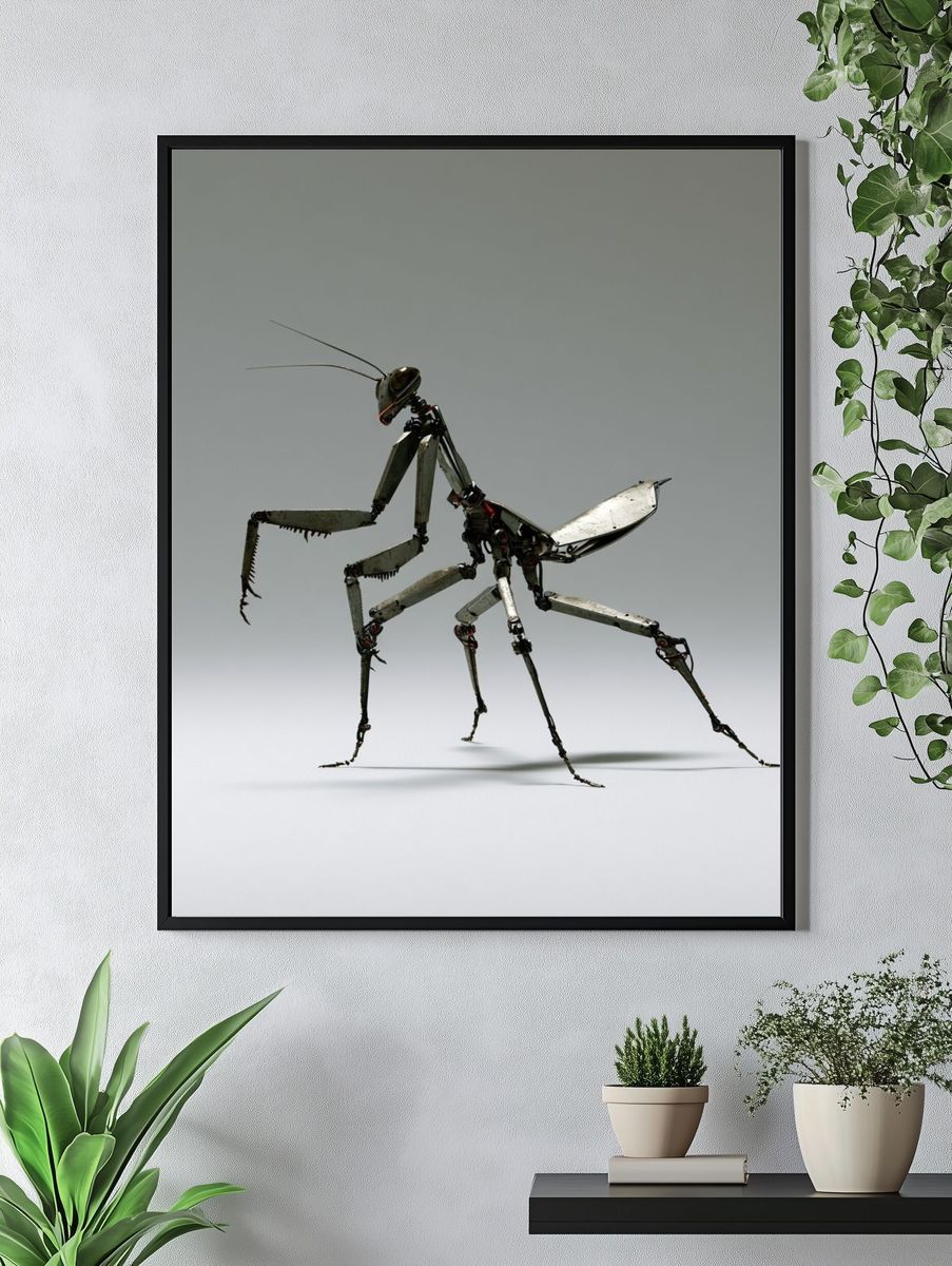 Mechanical Praying Mantis Illustration Poster. — room view 4