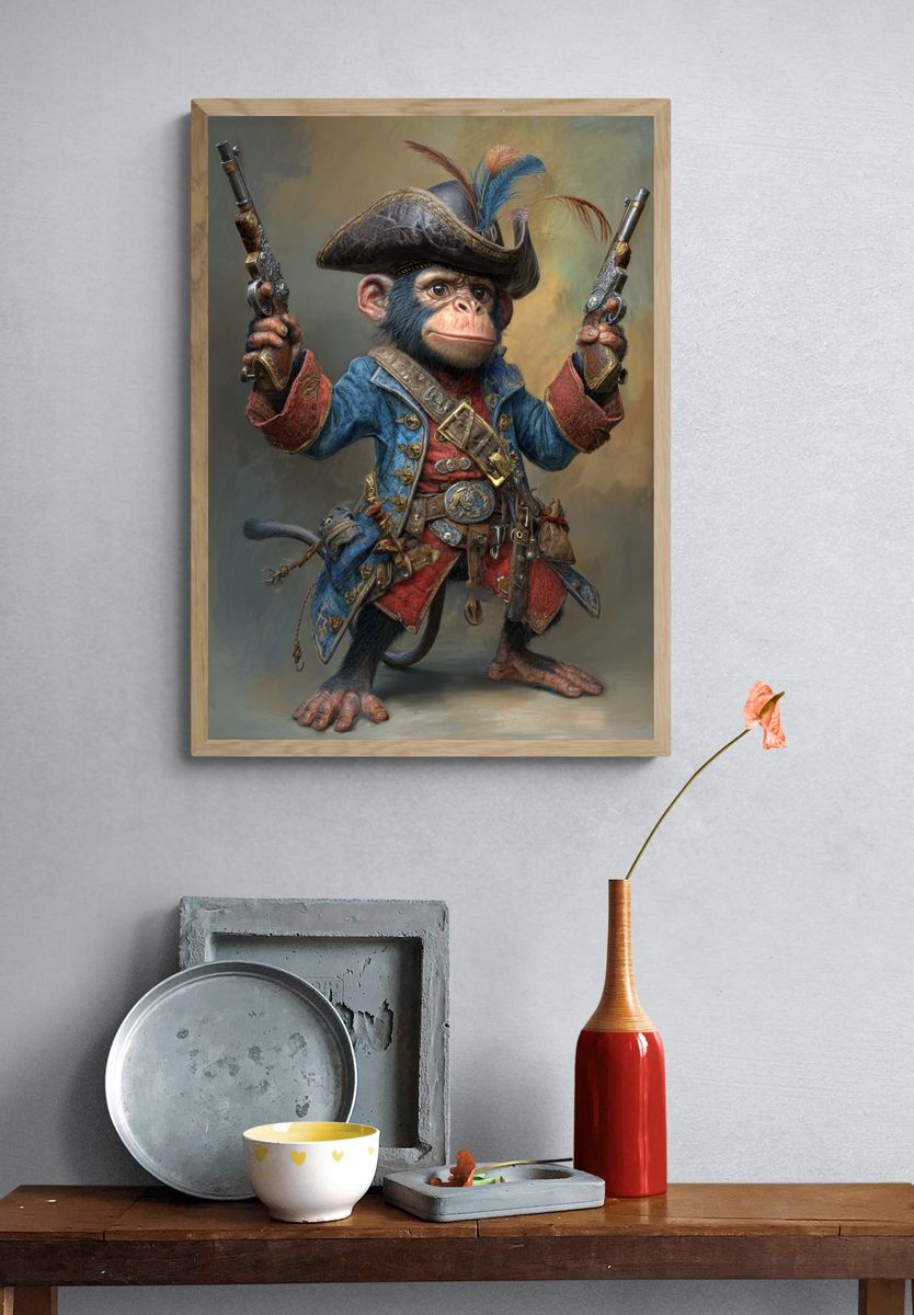 Pirate Monkey Illustration Poster. — room view 3