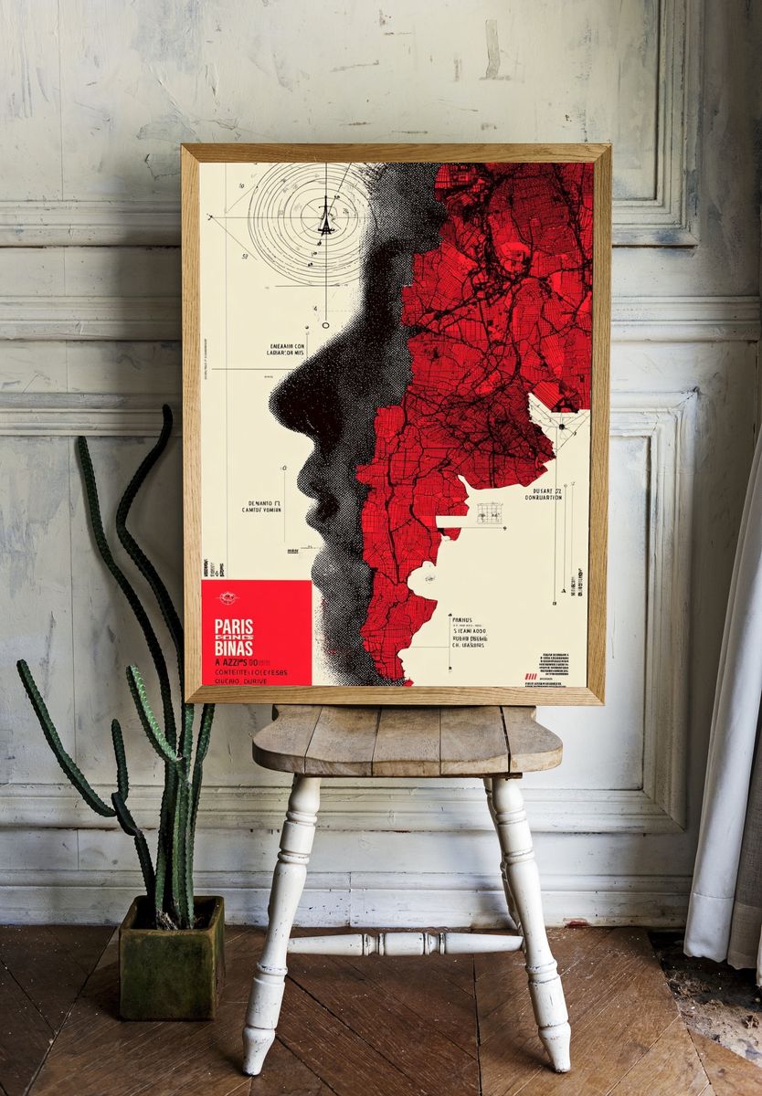 Paris Map Silhouette Poster. room preview