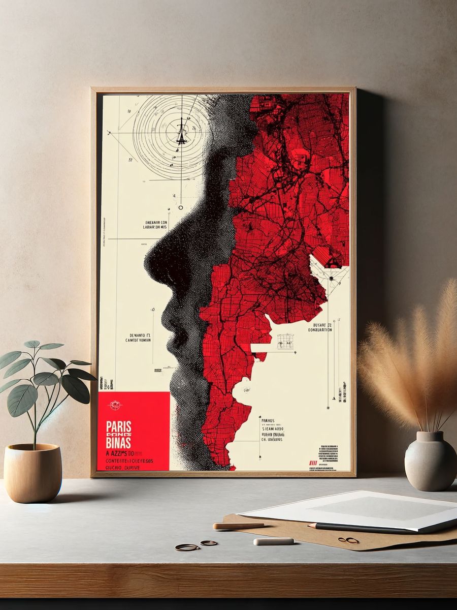 Paris Map Silhouette Poster. — room view 2