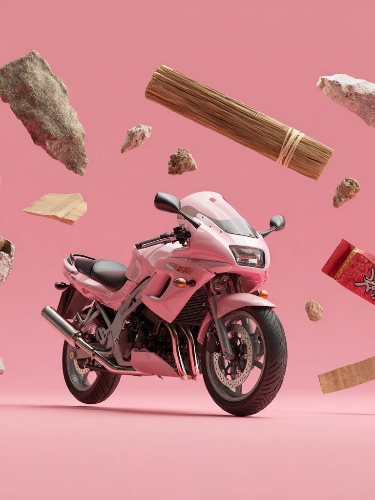 Pink Motorcycle Surreal Illustration Poster. poster detail