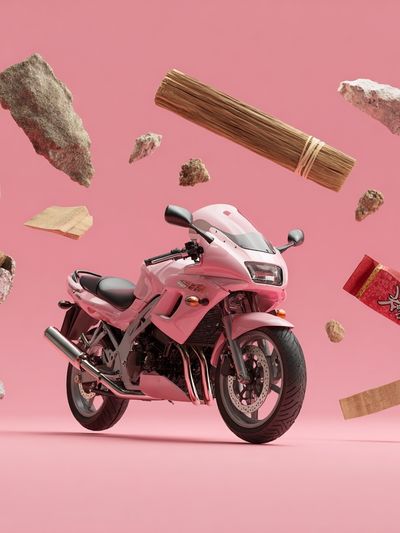 Pink Motorcycle Surreal Illustration Poster. poster