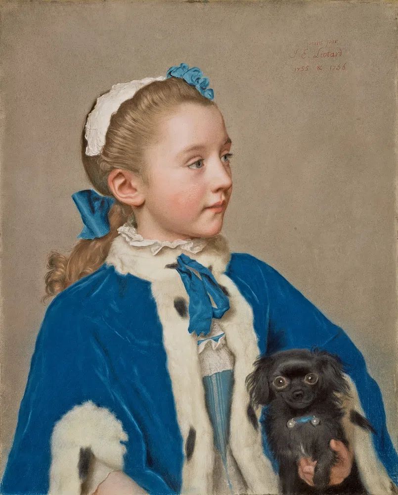 Portrait of a Young Girl with Dog — Fine Art Print. poster — fine-art art