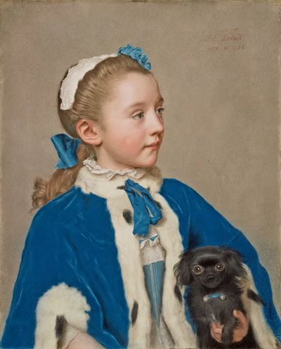 Portrait of a Young Girl with Dog — Fine Art Print. poster