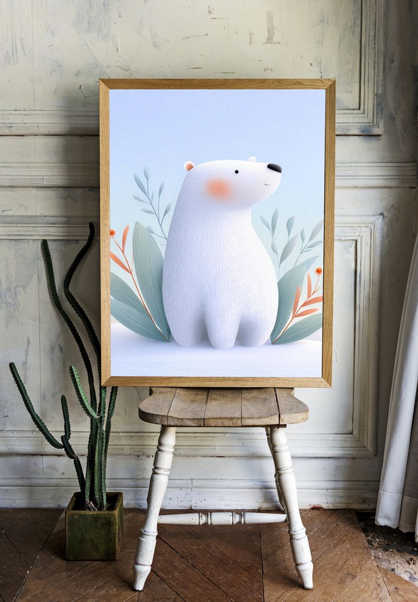 Cute Polar Bear — Illustration Print. room preview