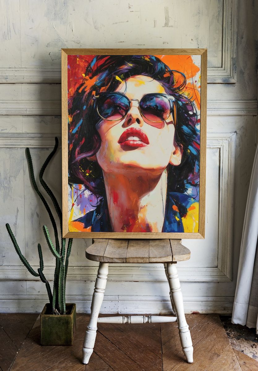 Bold Woman in Sunglasses — Pop Art Print. room preview