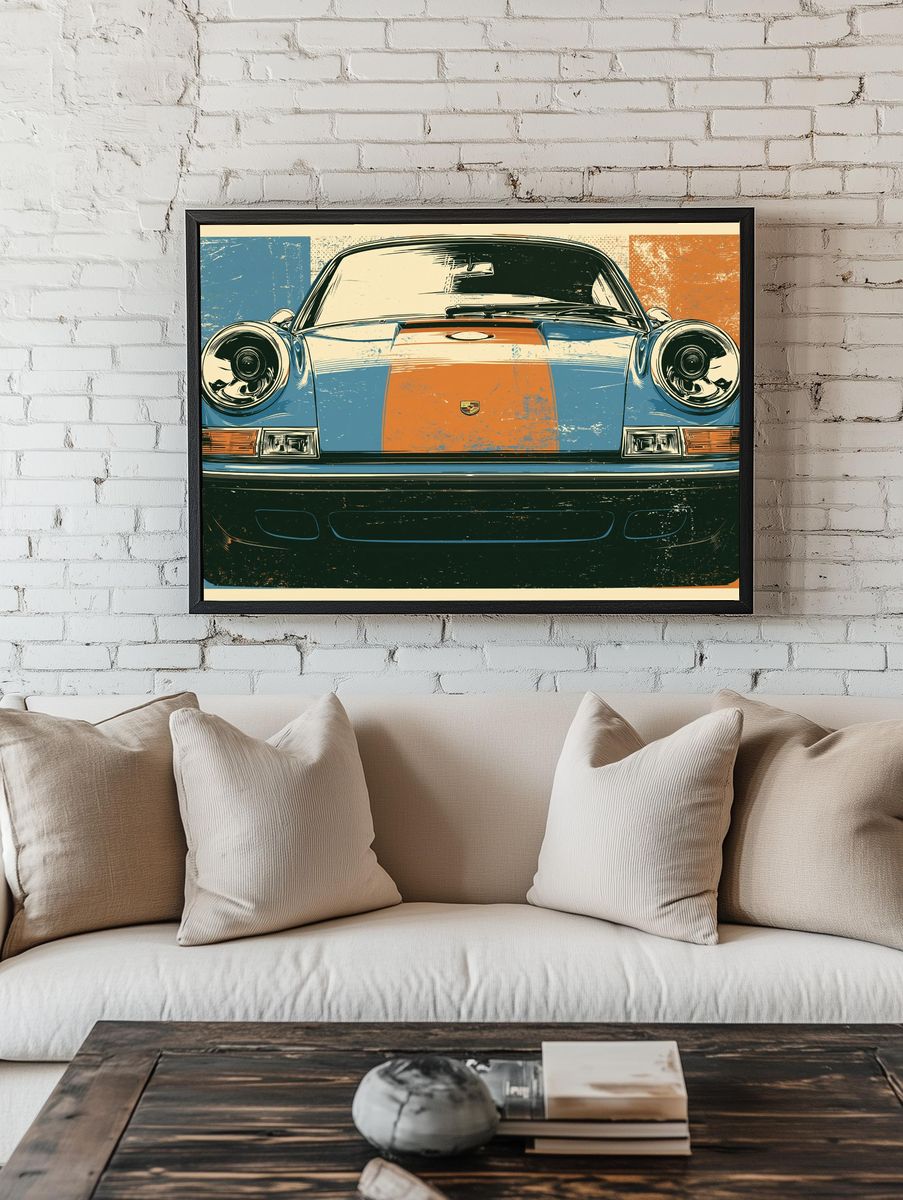 Porsche 911 Front View Vintage Poster. — room view 1