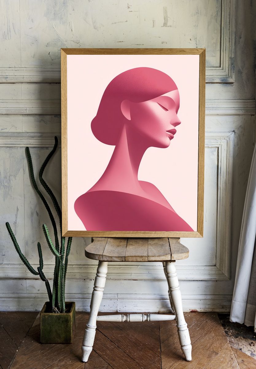 Pink Profile Portrait Print. — room view 1