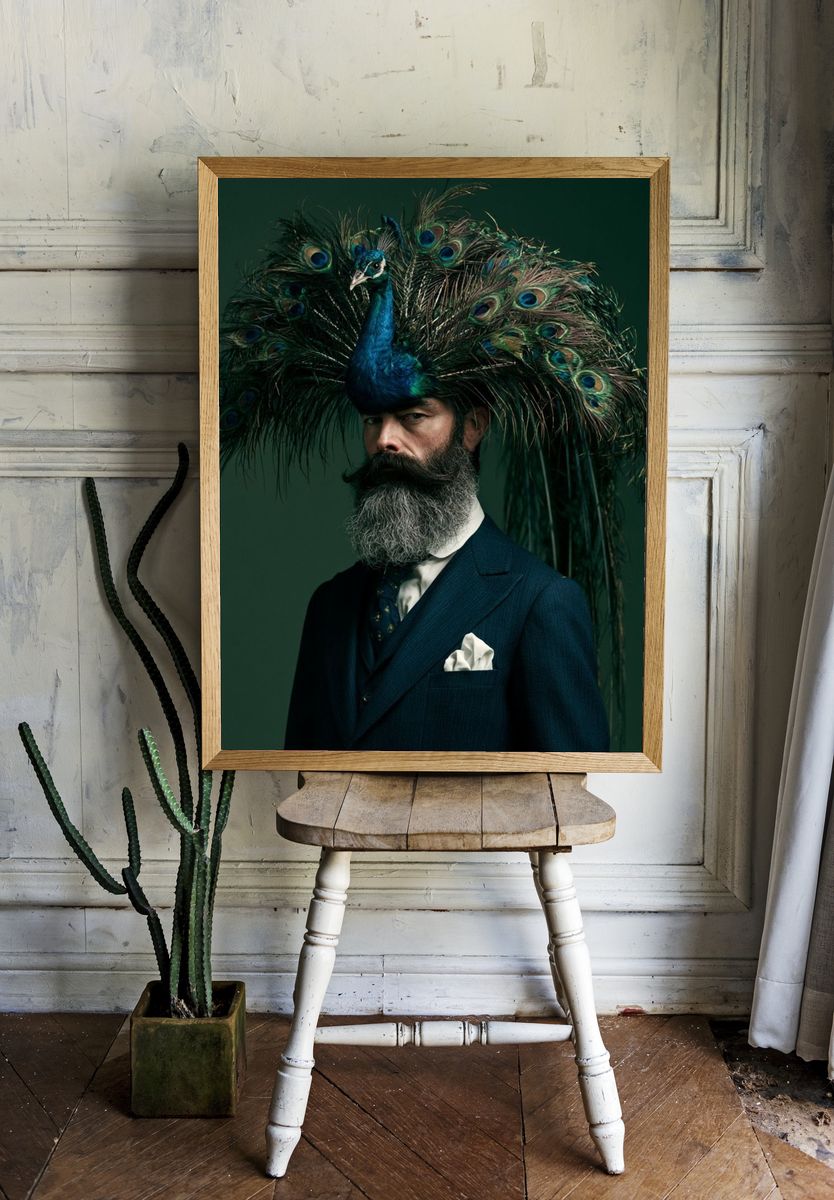 Peacock Portrait Photography Poster. — room view 1